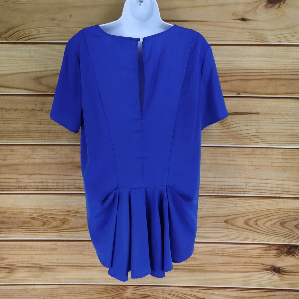 Michael Kors Blouse Shirt Womens 10‎ Blue Pleated Back Short Sleeves Lightweight